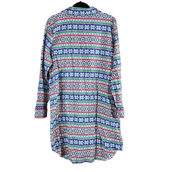 Land's End Womens Night Gown Size XL 18 Fair Isle Long Sleeve Christmas Red Blue - Picture 2 of 5